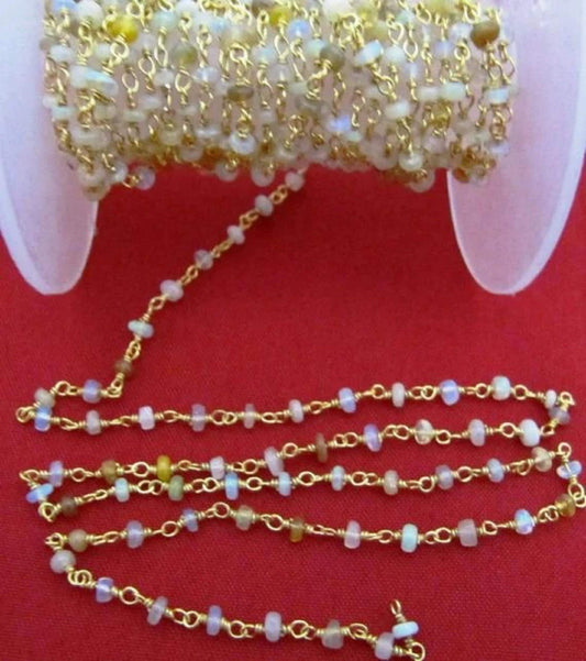 Natural Ethiopian Opal  Rondelle Plain Smooth  Beaded  2.5-3mm Size Opal Sterling Silver Rosary Bead Chain Wholesale Prices gemstone chain