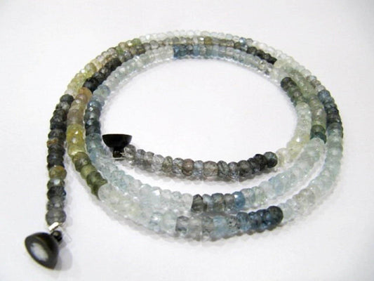 Natural Moss Aquamarine  Rondelle Faceted 4-5mm  Beaded Necklace With Magnetic Clasp Top Quality Wholesale prices 26 inch long