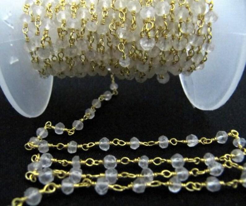 Natural Rock Crystal Quartz  Rosary Rondelle Faceted Beads 3-4mm chain  Clear Quartz Beaded Chain Wholesale Prices Jewelry Making per foot