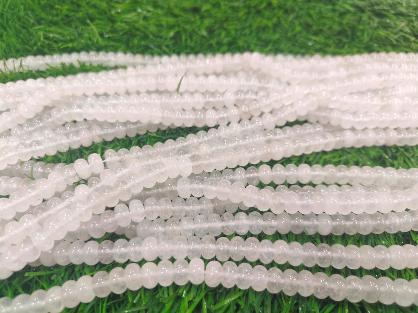 Natural White Ice Quartz Rondelle Plain Smooth 8mm Beads Sold Per Strand 8 inches Long Great Quality Beads