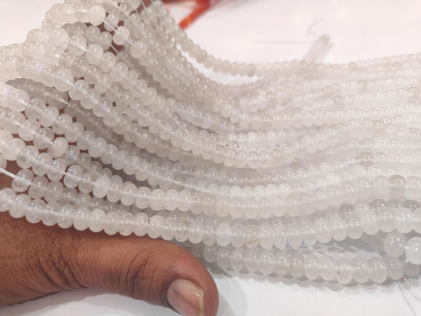 Natural White Ice Quartz Rondelle Plain Smooth 8mm Beads Sold Per Strand 8 inches Long Great Quality Beads