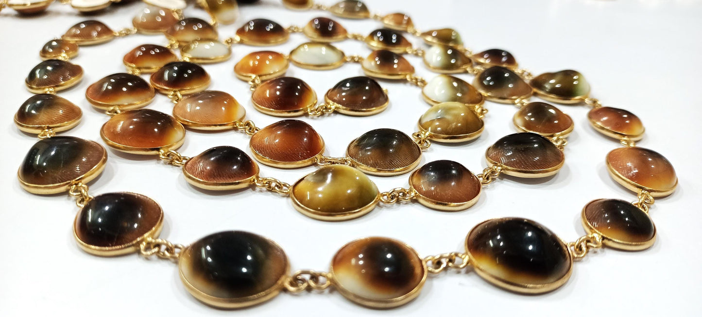 Shiva Eye Round Cabochon 12 to 18mm Shell Beads Raw Organic Fossil Domed Coin Bezel Connector Chain Sold Per Foot Gold Plated.