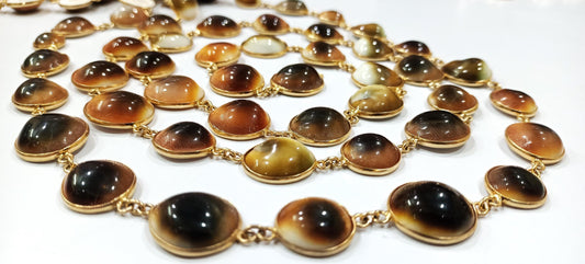 Shiva Eye Round Cabochon 12 to 18mm Shell Beads Raw Organic Fossil Domed Coin Bezel Connector Chain Sold Per Foot Gold Plated.