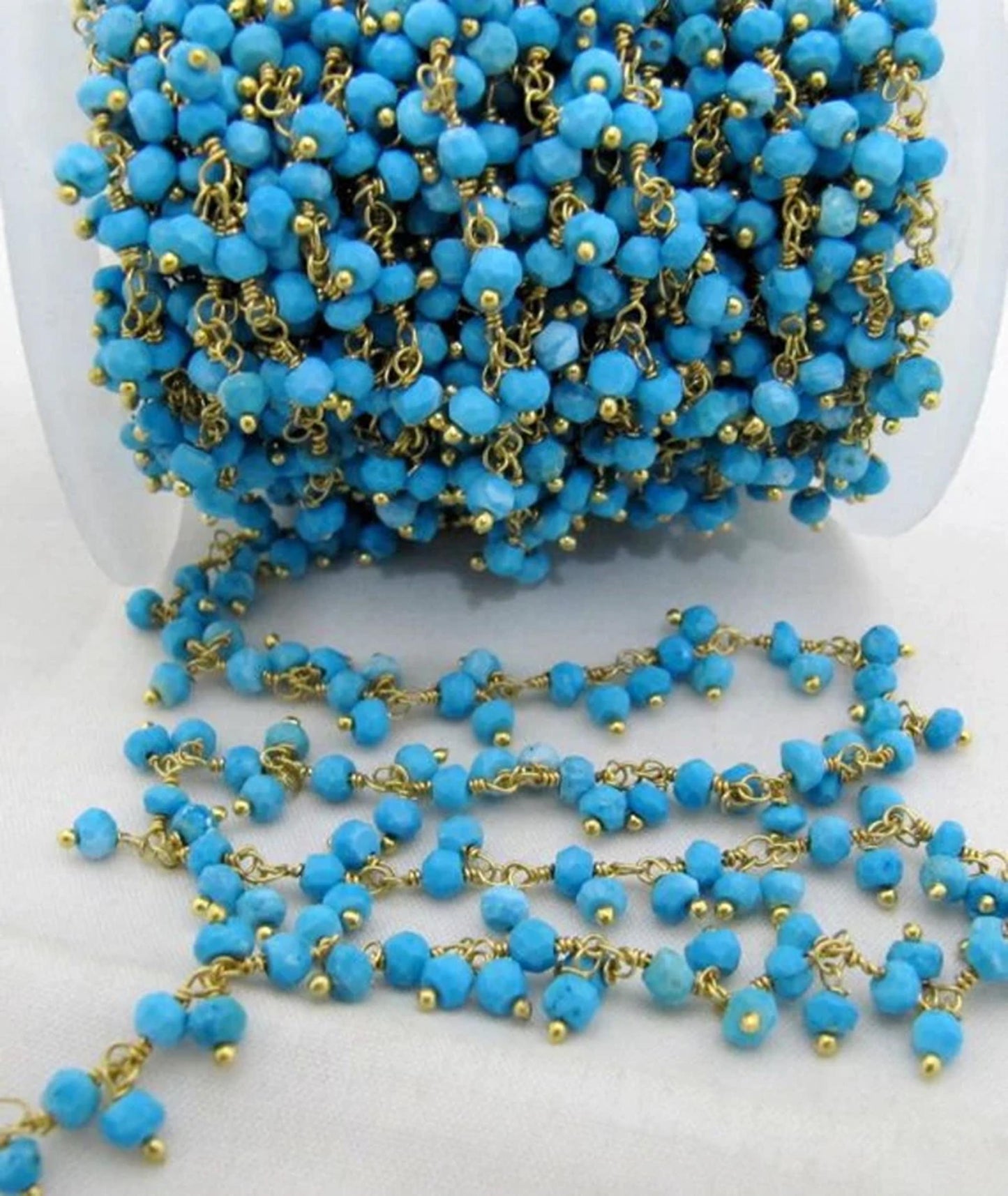Natural Turquoise magnesite  Rondelle 3-4mm  Faceted Beaded Dangling  Cluster Chain Sold Per Foot High Quality Wholesale Prices