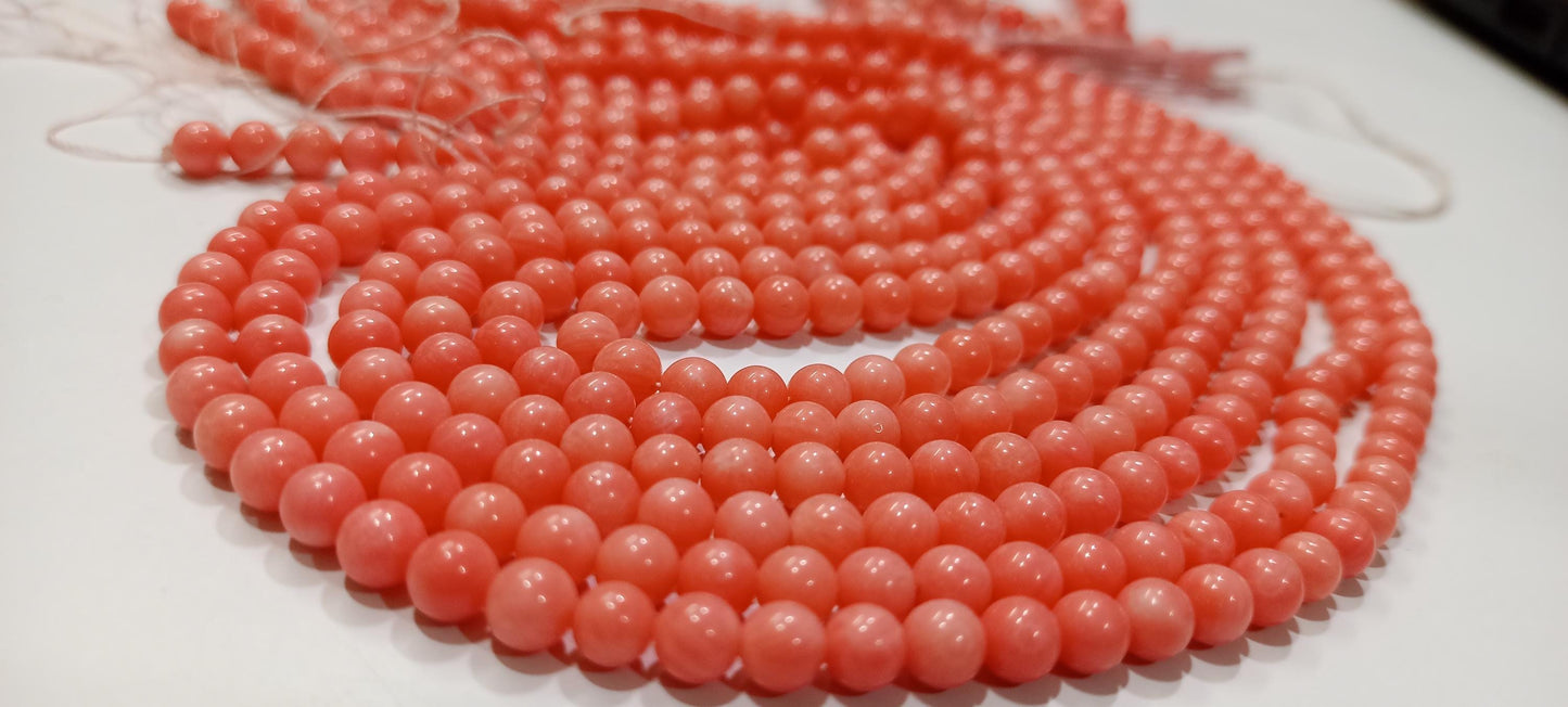 Natural  Pink Coral Round Ball Shape Plain Smooth 5mm Beads Strand 16 Inches Long Jewelry Making Beads Sold Per Strand Wholesale Prices