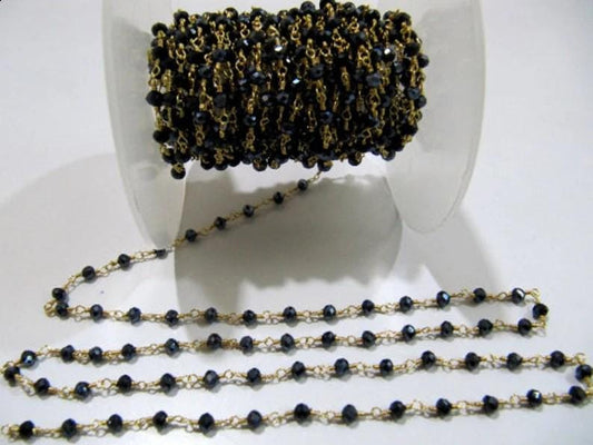 3 Feet-Mystic Coated Black Spinel Beaded Chain Black Spinel Rosary Chain Hydro Quartz Rondelle Faceted 3-4mm Beads Wire Wrap Wholesale Price