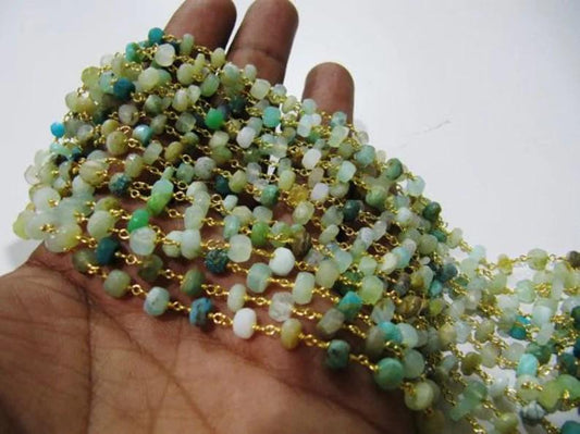 Natural Peruvian Opal  Rondelle Faceted 5-6mm Beads Chain Rosary Bead Chain Wholesale Prices gemstone chain Sold Per Foot