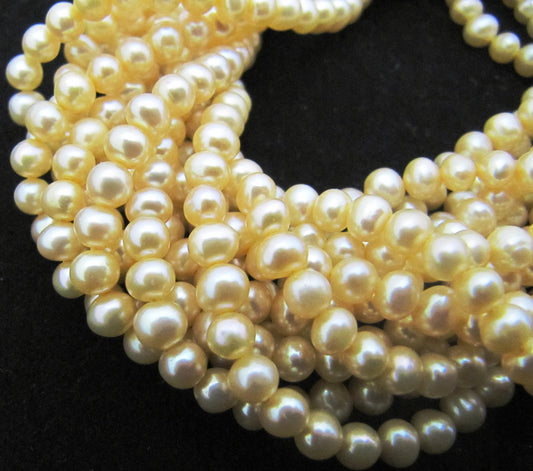 Natural Golden Pearl Round beads 8 to 9mm size sold per Strand 4 inch Long Golden yellow Color Beads sold per Strand Wholesale Price