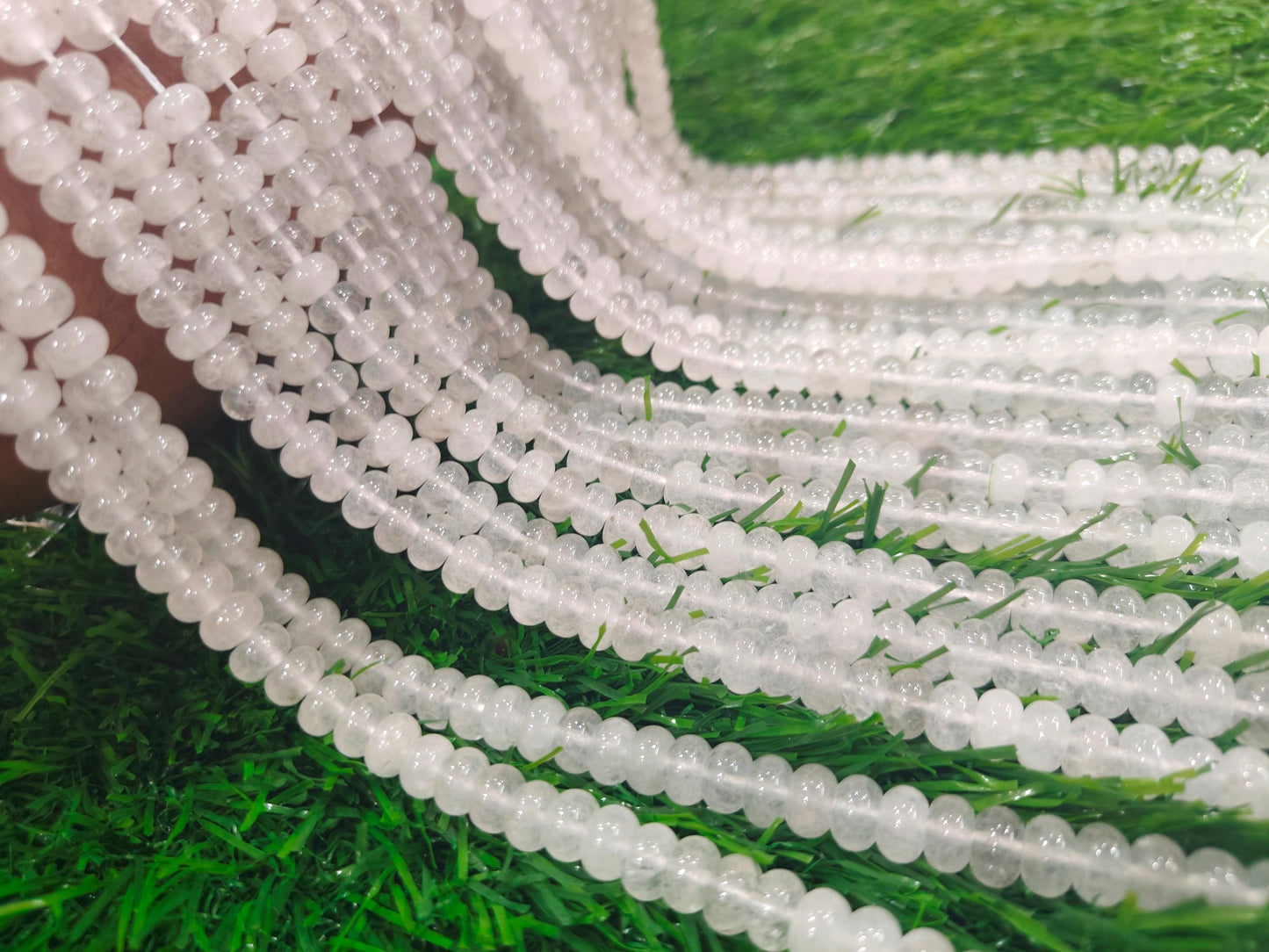 Natural White Ice Quartz Rondelle Plain Smooth 8mm Beads Sold Per Strand 8 inches Long Great Quality Beads