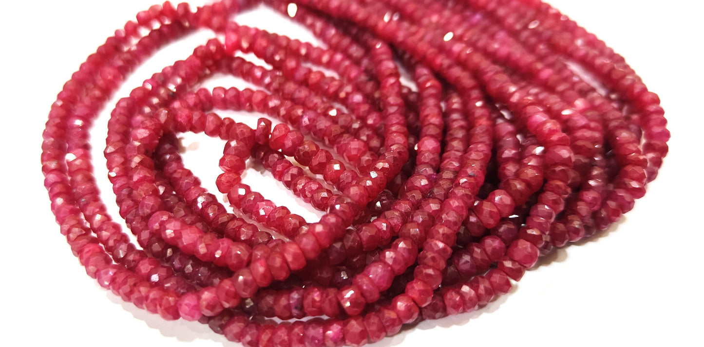 Natural Ruby Corundum Rondelle 3.5 - 4.5mm Faceted Beads Genuine Sold per strand 13 inch long Top Quality Wholesale Prices