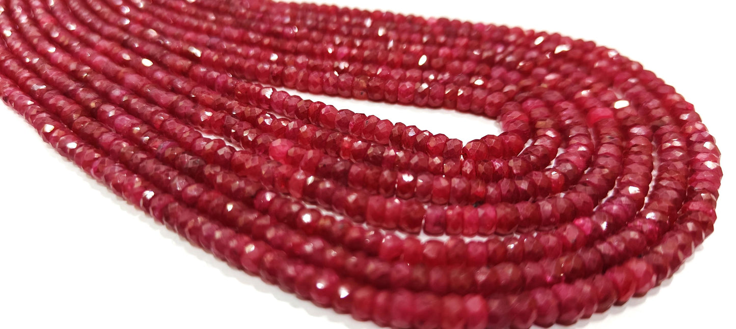 Natural Ruby Corundum Rondelle 3.5 - 4.5mm Faceted Beads Genuine Sold per strand 13 inch long Top Quality Wholesale Prices