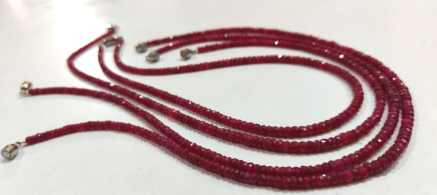 Natural Ruby Corundum Rondelle Faceted 4mm Beads Necklace With Magnetic Clasp Choose Length