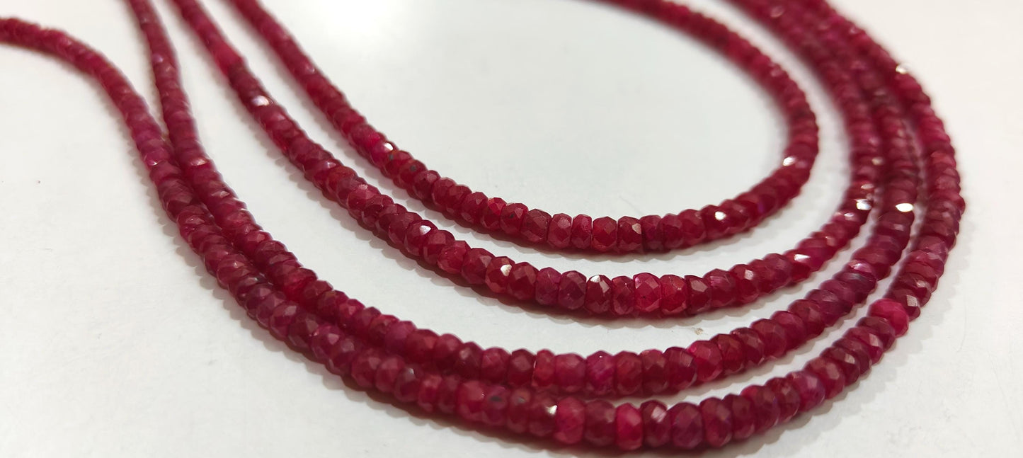 Natural Ruby Corundum Rondelle Faceted 4mm Beads Necklace With Magnetic Clasp Choose Length