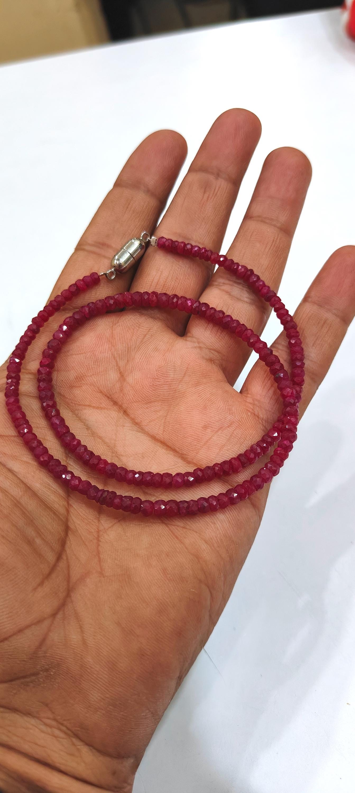 Natural Ruby Corundum Rondelle Faceted 4mm Beads Necklace With Magnetic Clasp Choose Length