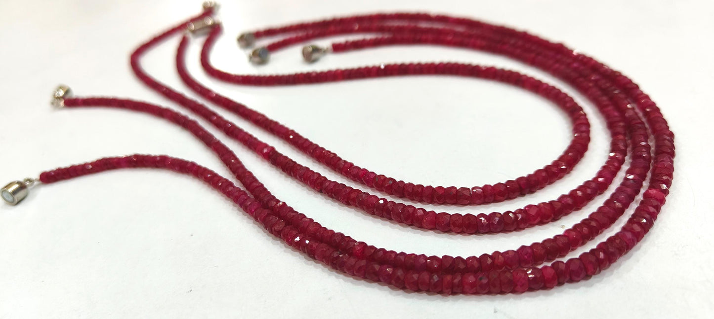 Natural Ruby Corundum Rondelle Faceted 4mm Beads Necklace With Magnetic Clasp Choose Length