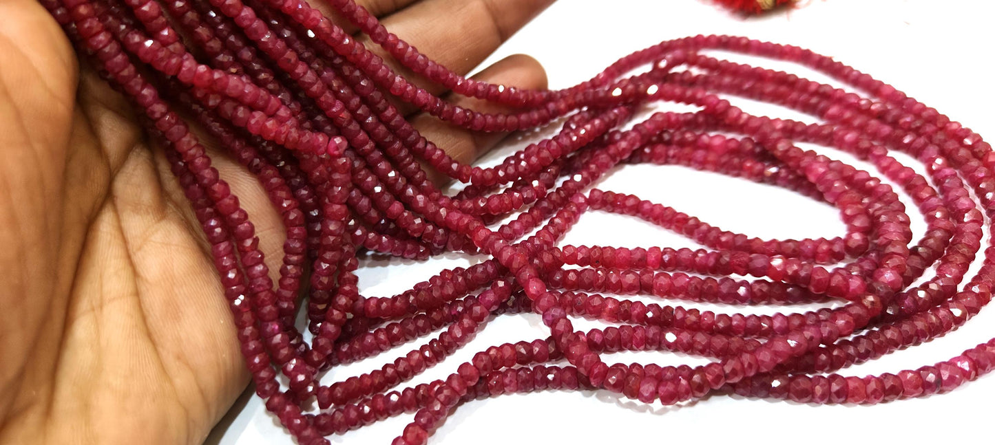 Natural Ruby Corundum Rondelle 3.5 - 4.5mm Faceted Beads Genuine Sold per strand 13 inch long Top Quality Wholesale Prices