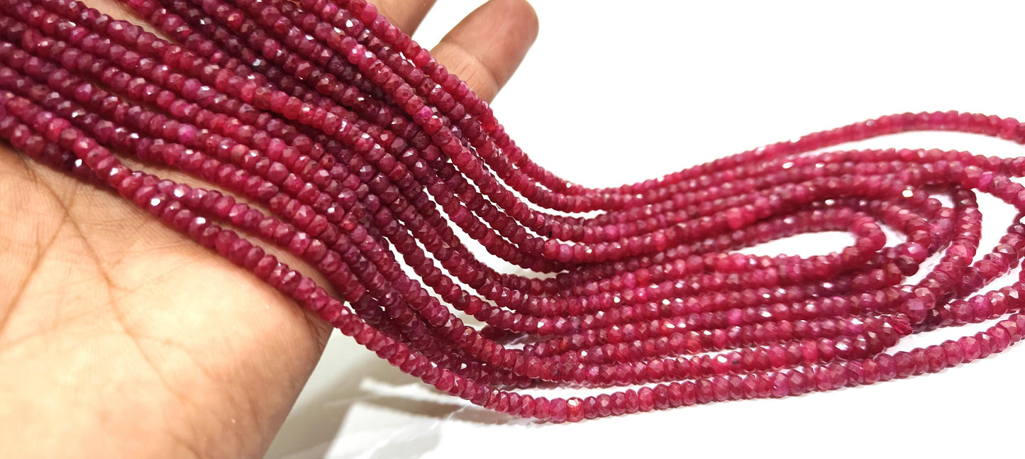 Natural Ruby Corundum Rondelle 3.5 - 4.5mm Faceted Beads Genuine Sold per strand 13 inch long Top Quality Wholesale Prices