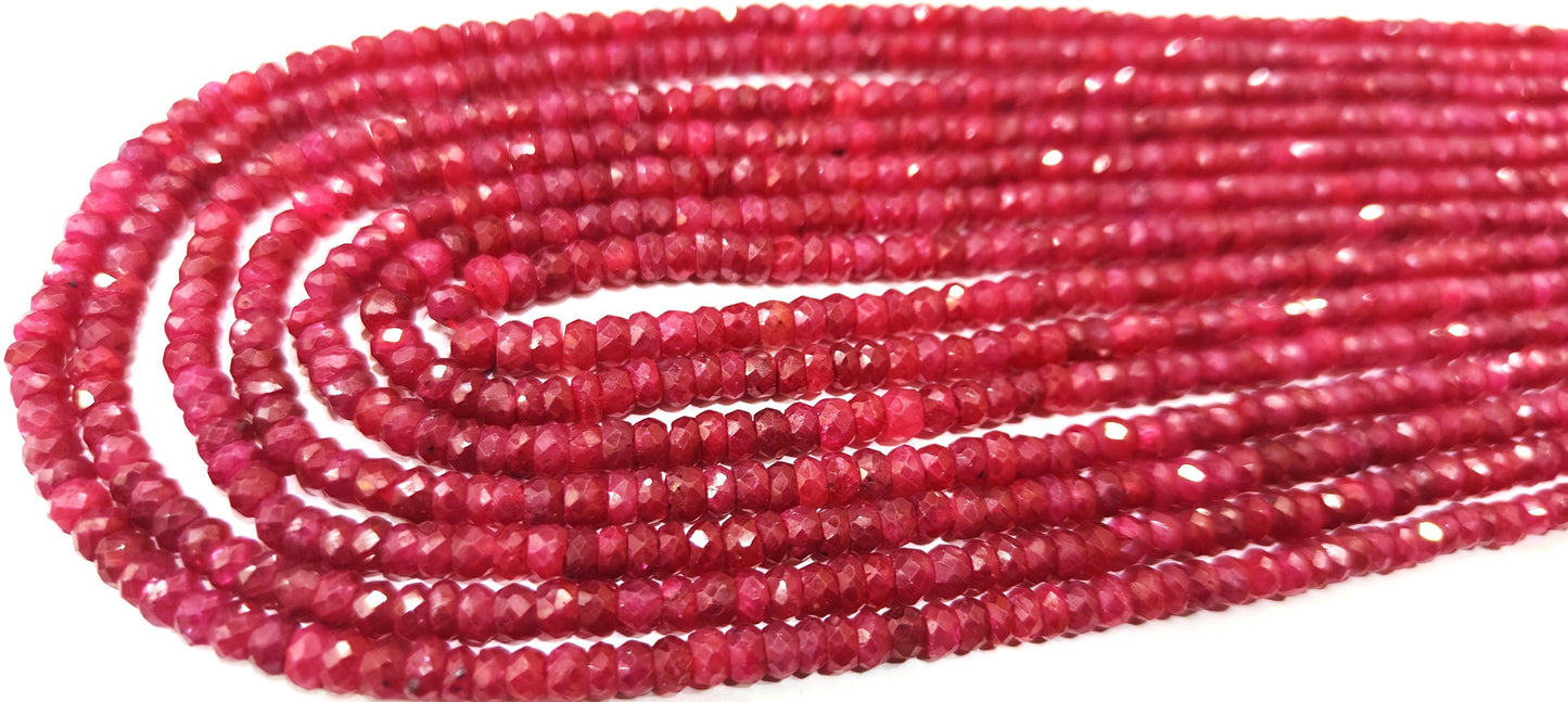 Natural Ruby Corundum Rondelle 3.5 - 4.5mm Faceted Beads Genuine Sold per strand 13 inch long Top Quality Wholesale Prices