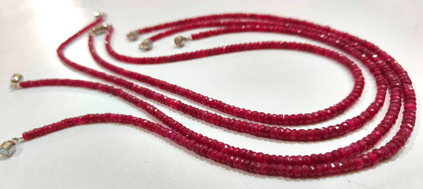 Natural Ruby Corundum Rondelle Faceted 4mm Beads Necklace With Magnetic Clasp Choose Length