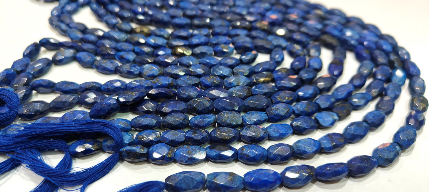 Natural Lapis Lazuli Oval faceted 9-10mm Mani Shape Gemstone Briolette Beads Sold per Strand 13 Inches long Blue Color Handmade Beads