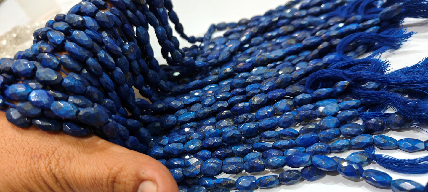 Natural Lapis Lazuli Oval faceted 9-10mm Mani Shape Gemstone Briolette Beads Sold per Strand 13 Inches long Blue Color Handmade Beads