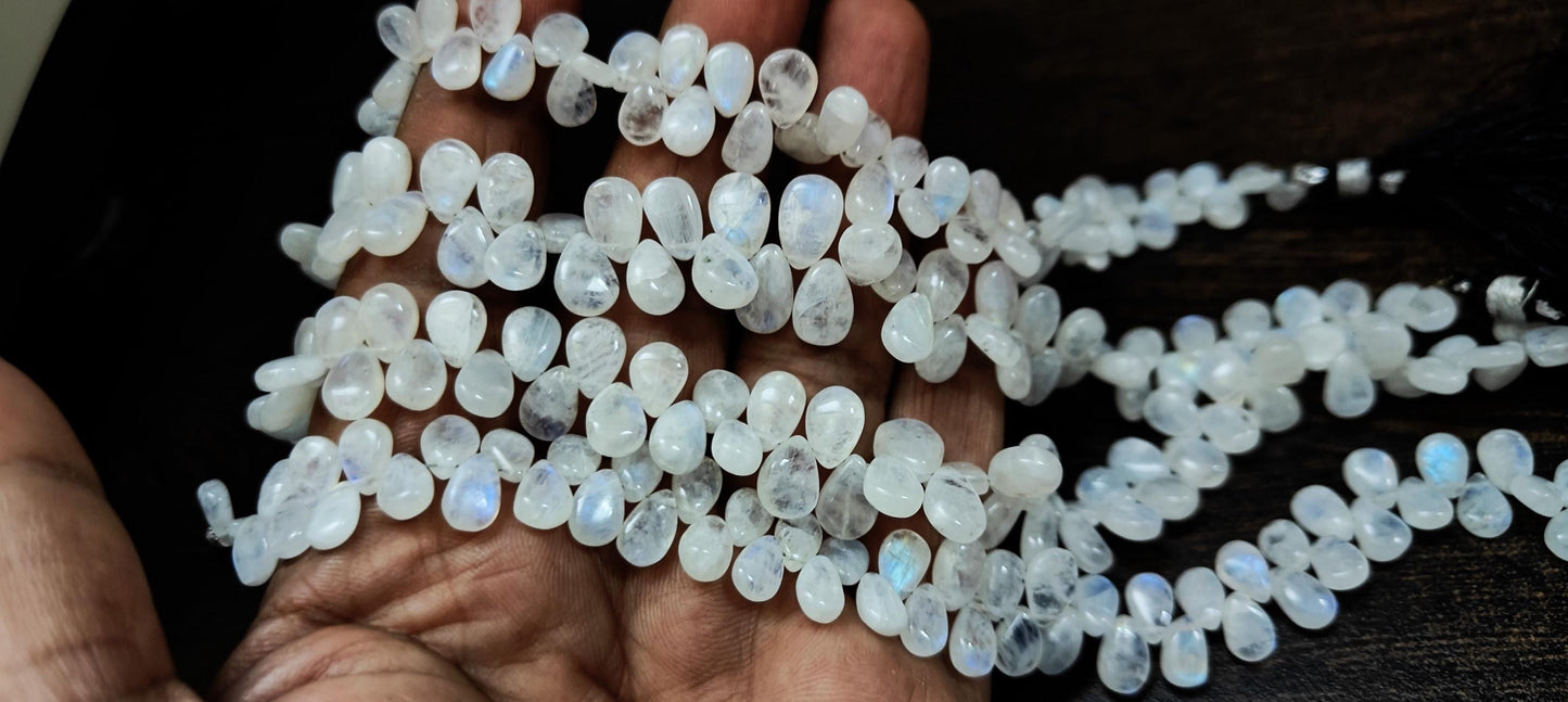 Natural White Rainbow Moonstone Pear Shape Plain Smooth Gemstone  Beads Sold Per Strand  8 Inch Long Great Quality Gemstone beads