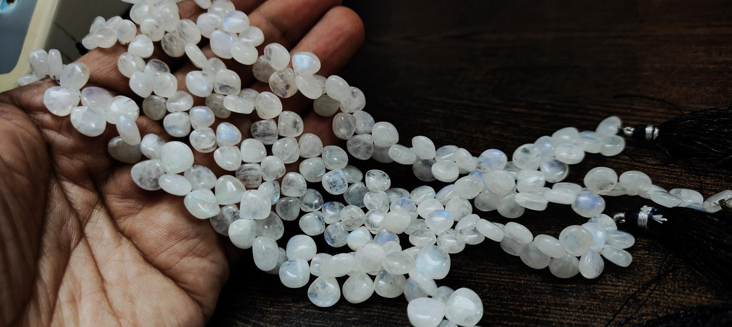 Natural White Rainbow Moonstone  Heart Shape Plain Smooth 6 to 11mm Gemstone Beads Sold Per Strand  8 Inch Long Great Quality Beads