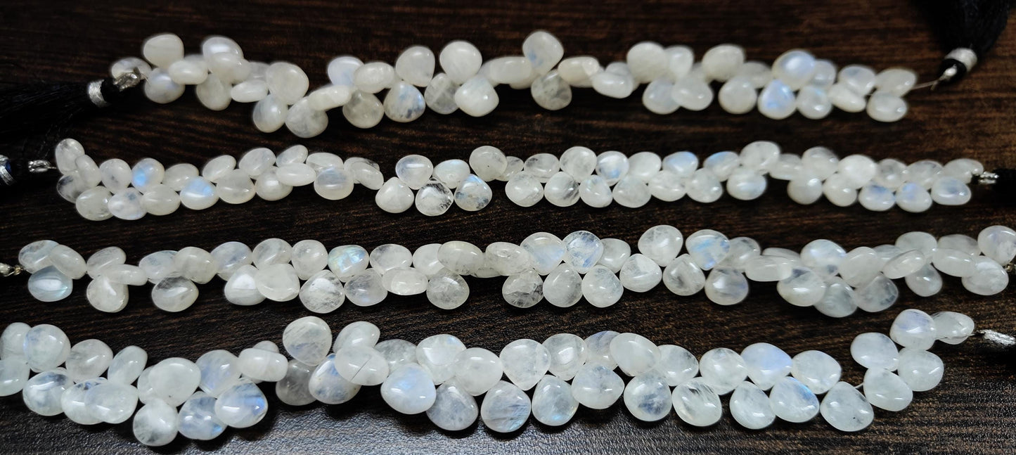 Natural White Rainbow Moonstone  Heart Shape Plain Smooth 6 to 11mm Gemstone Beads Sold Per Strand  8 Inch Long Great Quality Beads