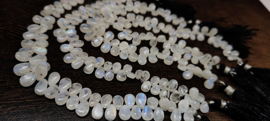 Natural White Rainbow Moonstone Pear Shape Plain Smooth Gemstone  Beads Sold Per Strand  8 Inch Long Great Quality Gemstone beads