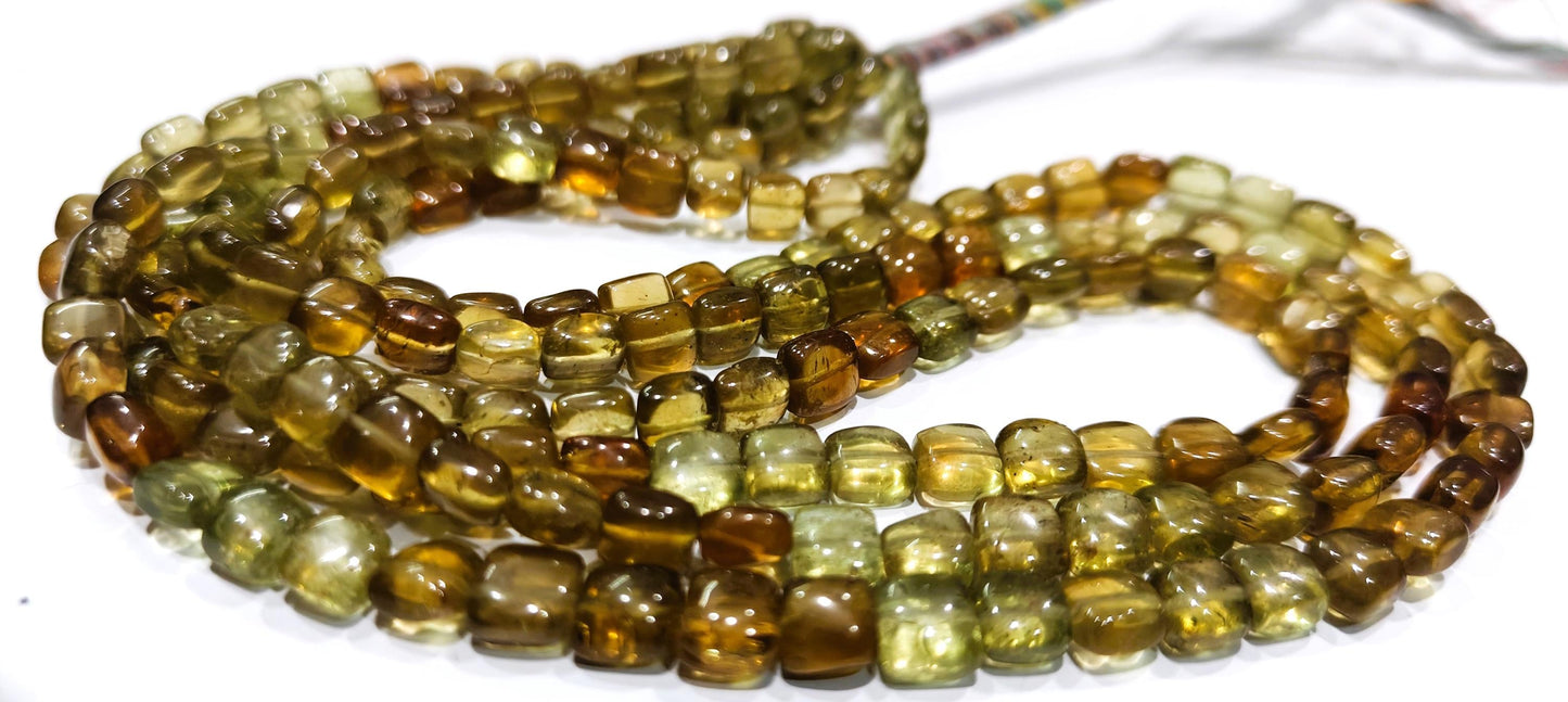 Natural Green Apatite Chiclets Cushion Square 7-8mm Smooth Beads Strand 8 Inches Long