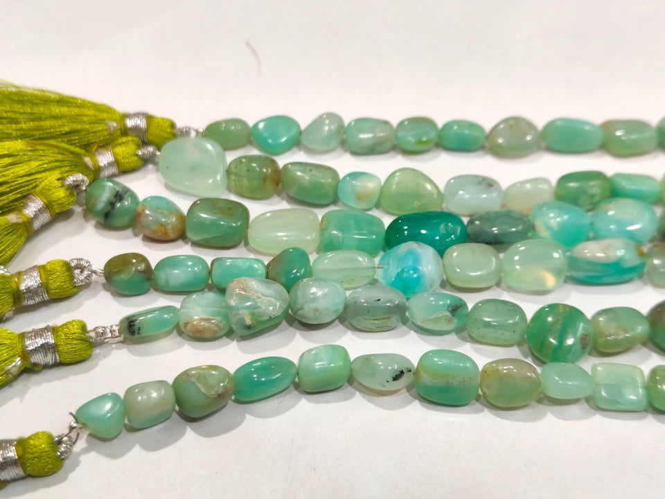 Natural Peruvian Opal Nugget Tumbled Smooth Beads Green Gemstone Beads sold per Strand 8 inches long