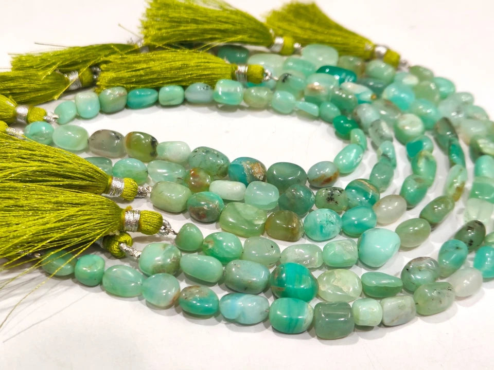 Natural Peruvian Opal Nugget Tumbled Smooth Beads Green Gemstone Beads sold per Strand 8 inches long